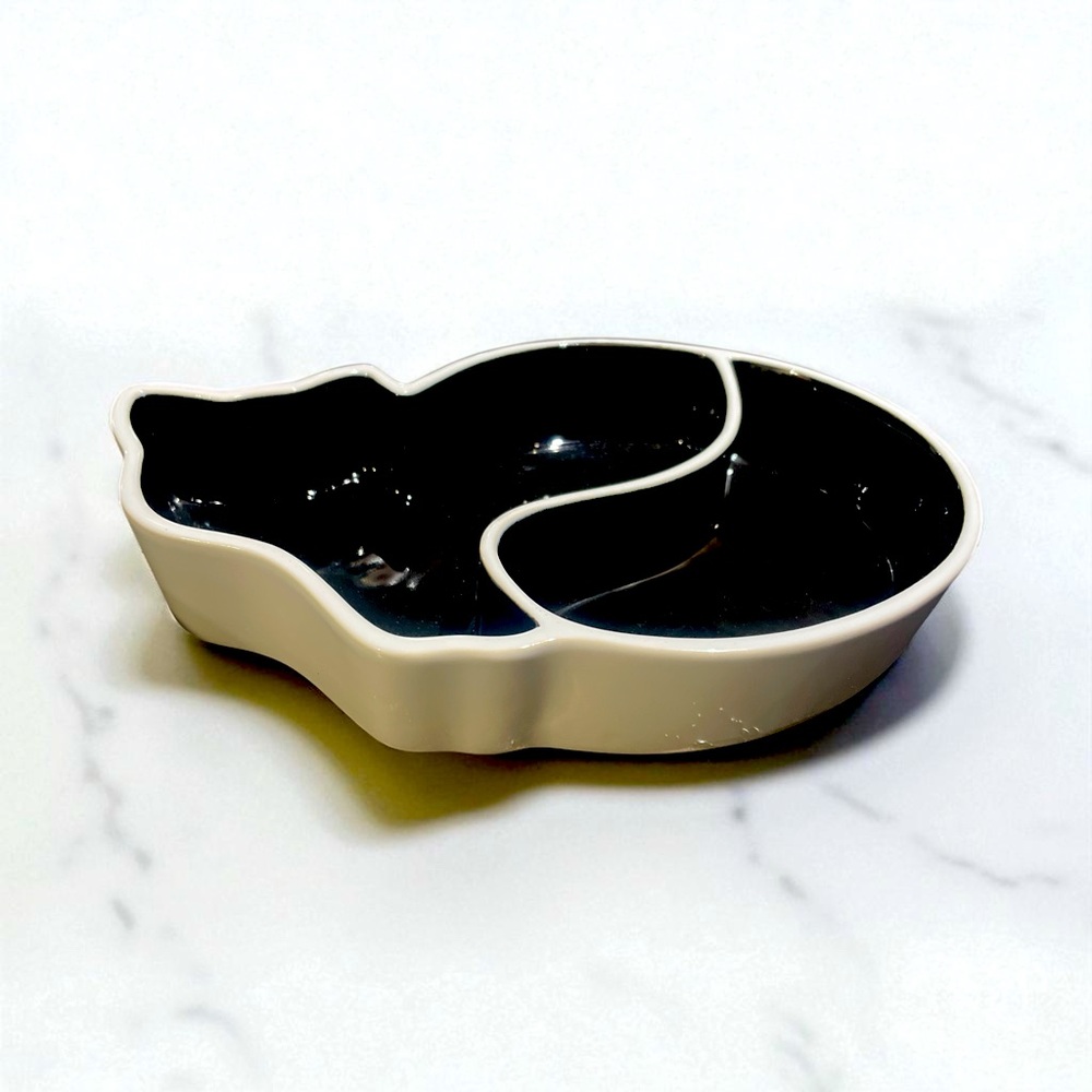 Cat-Shaped Black & White Divided Ceramic Dish - SagaForm; Sweden 2010